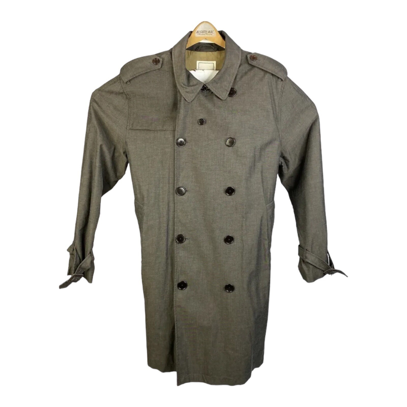 Nwot Todd Snyder Mens Olive Grey Double Breasted Topcoat Xl Cotton Resin Nylon